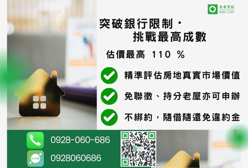 二胎貸款成數最高-合庫貸款不看個人信用評分,房屋土地價值高估。