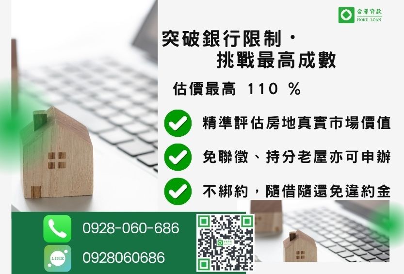 二胎房屋成數最高-合庫貸款不看個人信用評分，房屋土地價值高估。