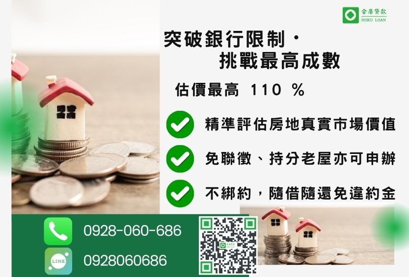 二胎房貸增貸成數最高-合庫貸款不看個人信用評分,房屋土地價值高估。