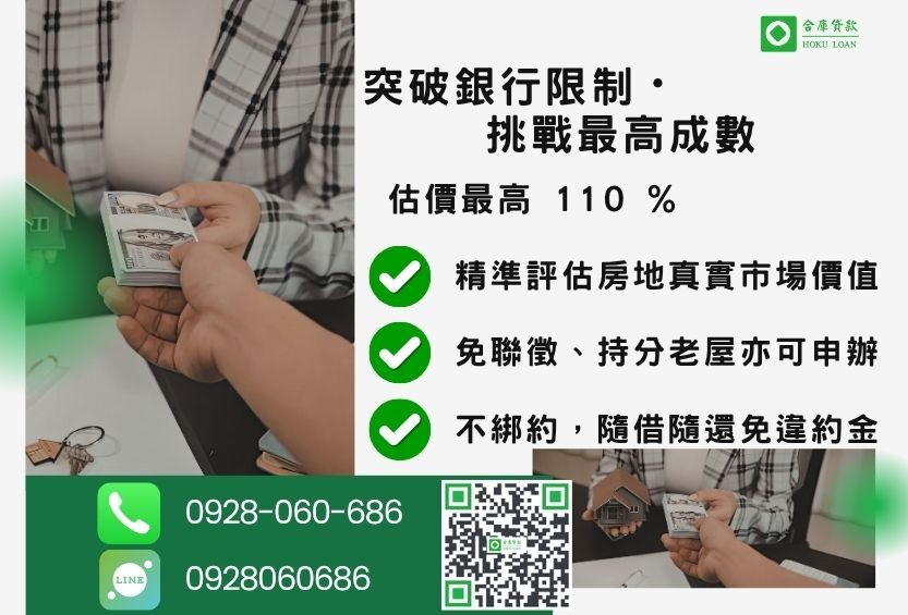 房屋二胎借貸成數最高-合庫貸款不看個人信用評分，房屋土地價值高估。