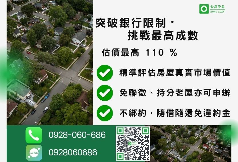 房屋二胎借款成數最高-合庫貸款不看個人信用評分，房屋土地價值高估。