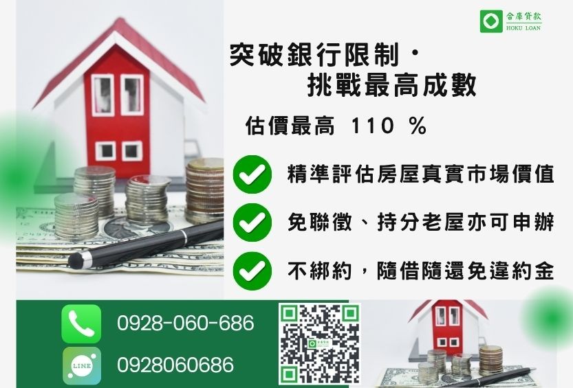 房貸二胎貸款成數最高-合庫貸款不看個人信用評分，房屋土地價值高估。