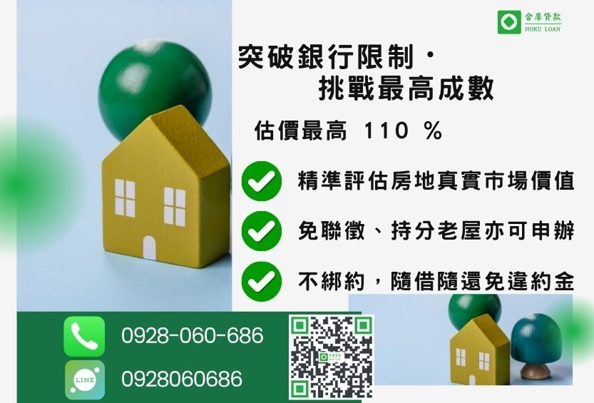 房貸二胎貸款成數最高-合庫貸款不看個人信用評分,房屋土地價值高估。