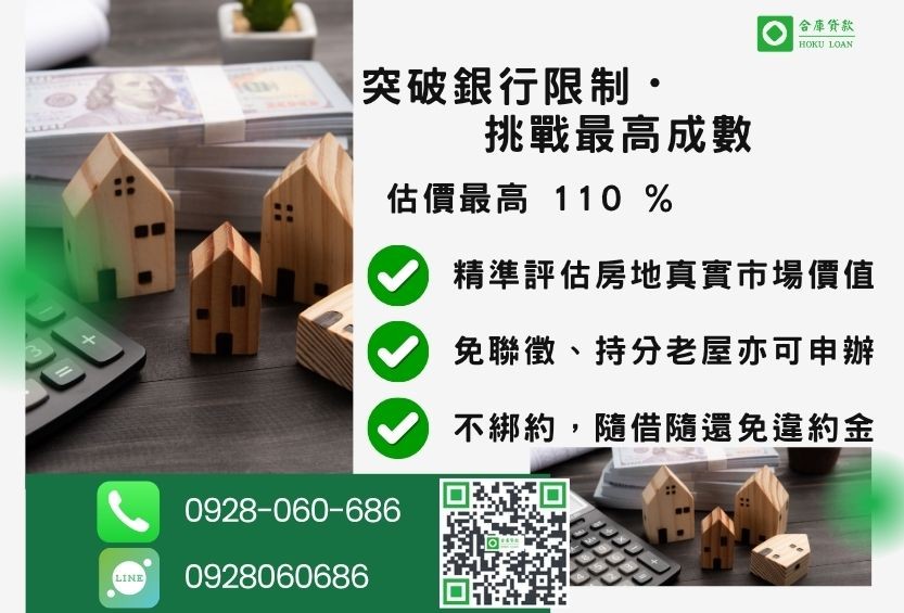 二胎貸款成數最高-合庫貸款不看個人信用評分，房屋土地價值高估。