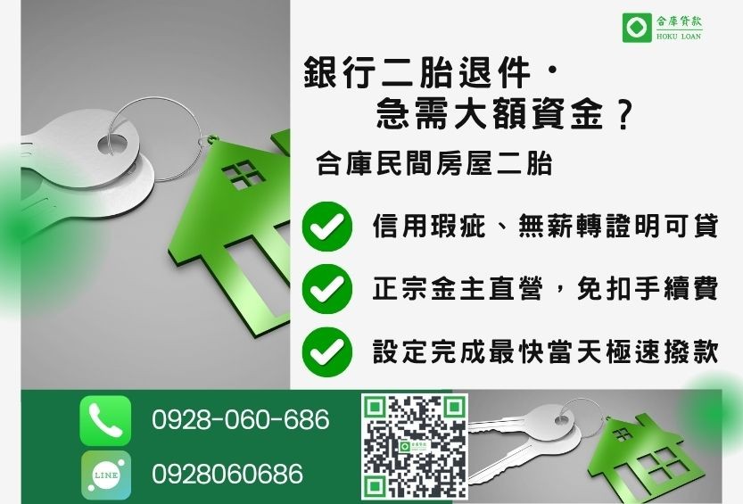 房屋二胎推薦-合庫貸款金主直營，針對銀行退件屋主提供極速合法民間二胎方案。