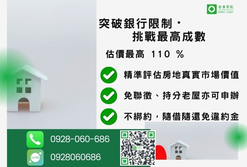 二胎貸款成數最高-合庫貸款不看個人信用評分，房屋土地價值高估。