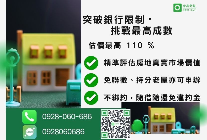 房屋二胎成數最高-合庫貸款不看個人信用評分,房屋土地價值高估。