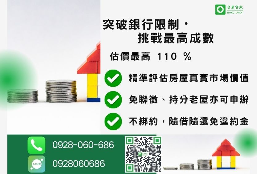房屋二胎房貸成數最高-合庫貸款不看個人信用評分，房屋土地價值高估。