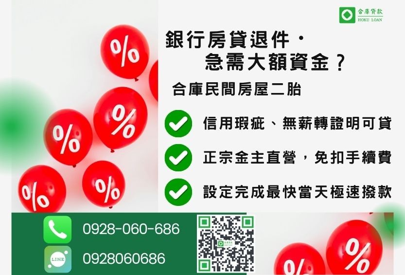 房貸二胎利率推薦-合庫貸款金主直營，針對銀行退件屋主提供極速低利方案。