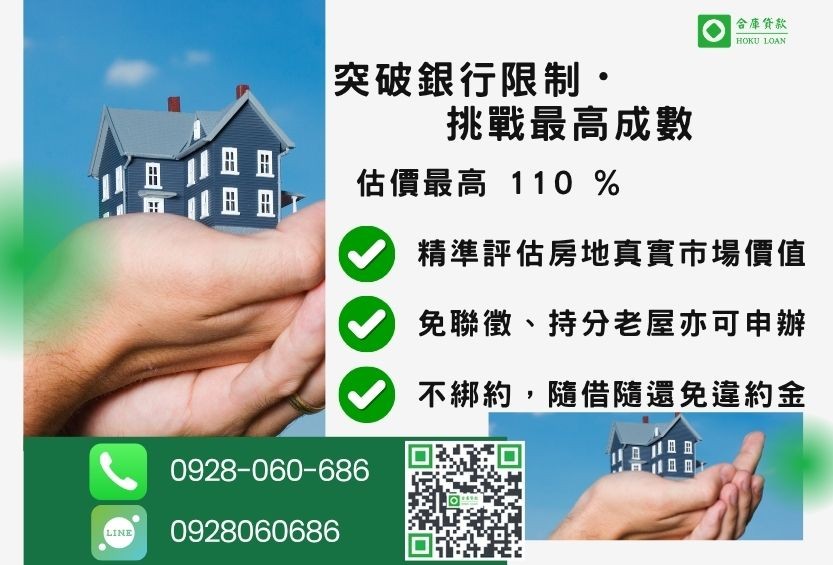 房屋二胎成數最高-合庫貸款不看個人信用評分，房屋土地價值高估。