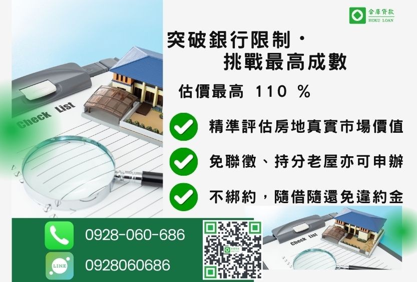 房屋二貸成數最高-合庫貸款不看個人信用評分，房屋土地價值高估。