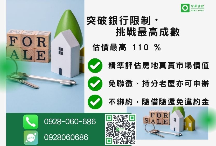 二胎貸款成數最高-合庫貸款不看個人信用評分，房屋土地價值高估。