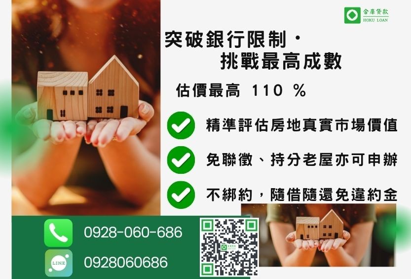 房屋二胎成數最高-合庫貸款不看個人信用評分，房屋土地價值高估。