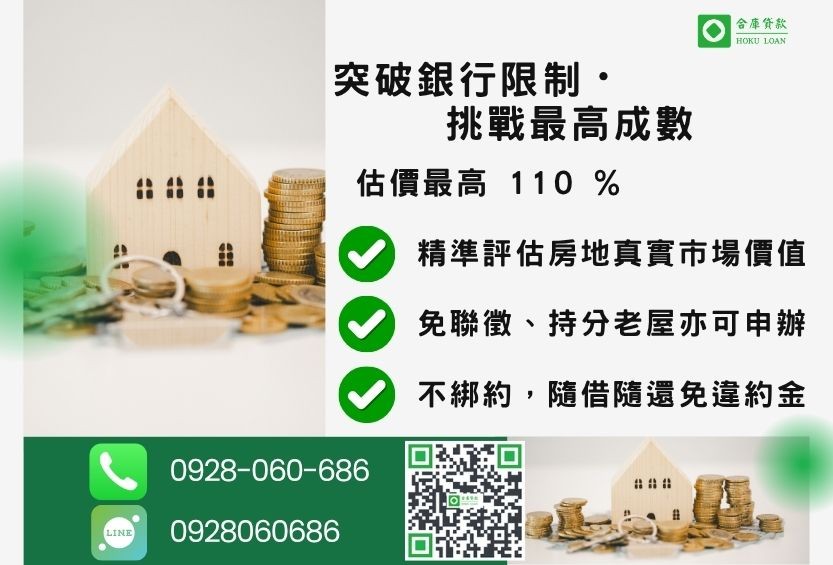 房屋二胎轉貸成數最高-合庫貸款不看個人信用評分，房屋土地價值高估。