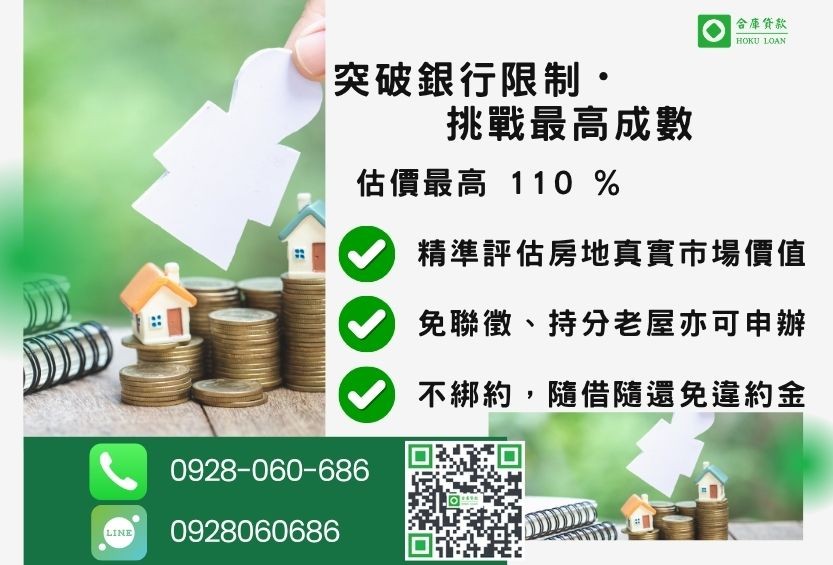 二胎房貸成數最高-合庫貸款不看個人信用評分,房屋土地價值高估。