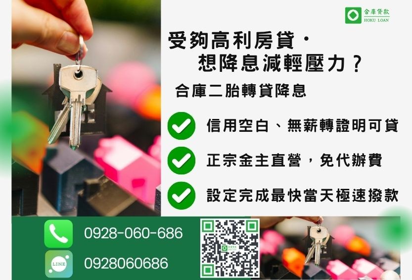 二胎轉貸推薦-合庫貸款金主直營,針對銀行退件屋主提供極速降息二胎轉貸方案。