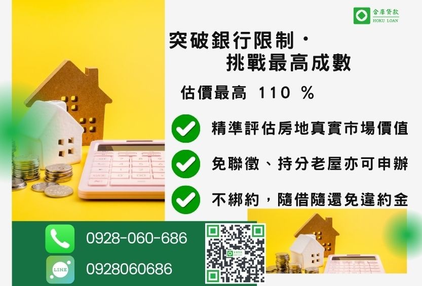 房屋二次貸款成數最高-合庫貸款不看個人信用評分，房屋土地價值高估。