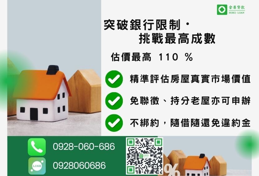 民間房屋二胎成數最高-合庫貸款不看個人信用評分，房屋土地價值高估。