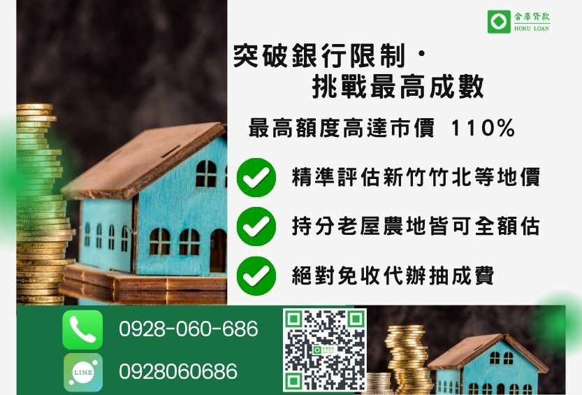 新竹房屋貸款成數最高-合庫貸款不看個人信用評分，新竹房屋價值高估。