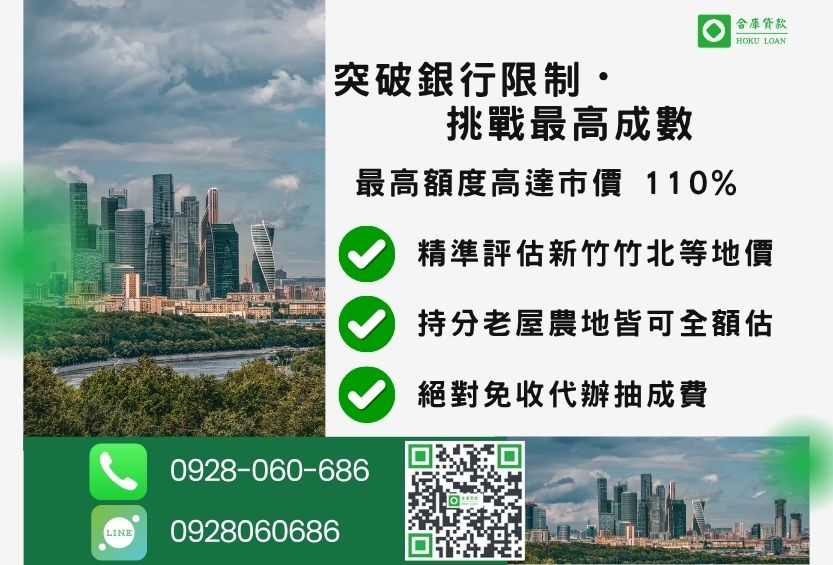 新竹二胎土地借款成數最高-合庫貸款不看個人信用評分，新竹土地價值高估。