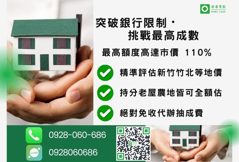新竹二胎貸款成數最高-合庫貸款不看個人信用評分，新竹房屋土地價值高估。