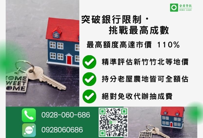 新竹房屋二胎成數最高-合庫貸款不看個人信用評分，新竹房屋價值高估。