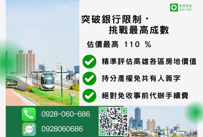 高雄房屋二胎融資成數最高-合庫貸款不看個人信用評分,高雄房屋土地價值高估。