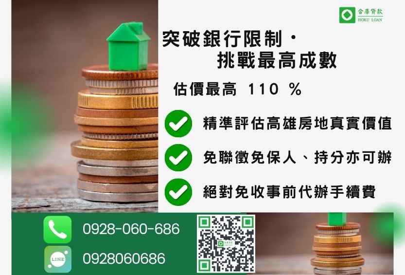 高雄房屋借貸成數最高-合庫貸款不看個人信用評分，高雄房屋土地價值高估。