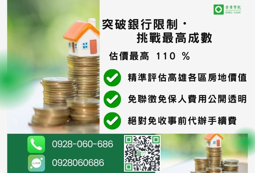 高雄房屋貸款成數最高-合庫貸款不看個人信用評分,高雄房屋土地價值高估。