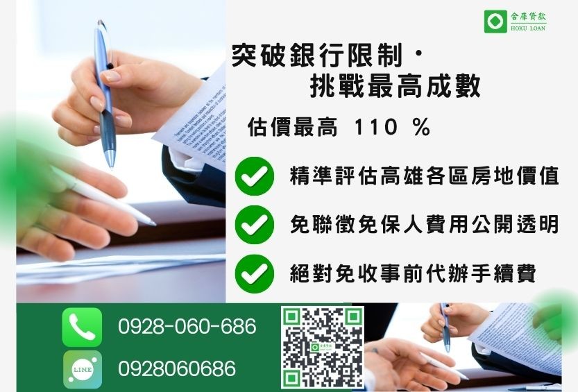 高雄房屋貸款成數最高-合庫貸款不看個人信用評分,高雄房屋土地價值高估。