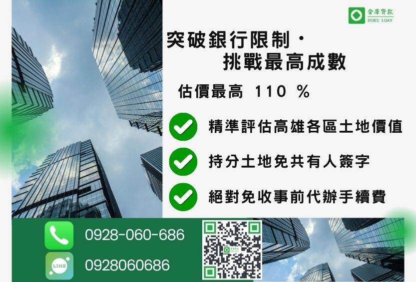 高雄土地借錢成數最高-合庫貸款不看個人信用評分,高雄房屋土地價值高估。