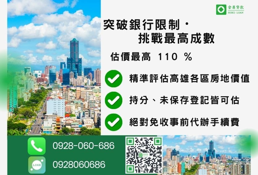 高雄民間二胎成數最高-合庫貸款不看個人信用評分，高雄房屋土地價值高估。