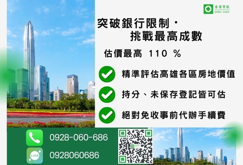 高雄二胎借錢成數最高-合庫貸款不看個人信用評分,高雄房屋土地價值高估。