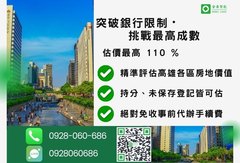 高雄房屋二胎成數最高-合庫貸款不看個人信用評分,高雄房屋土地價值高估。