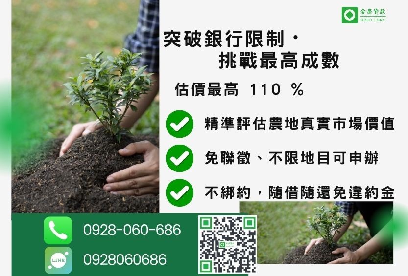 買農地貸款成數最高-合庫貸款不看個人信用評分，土地價值高估最高110%。