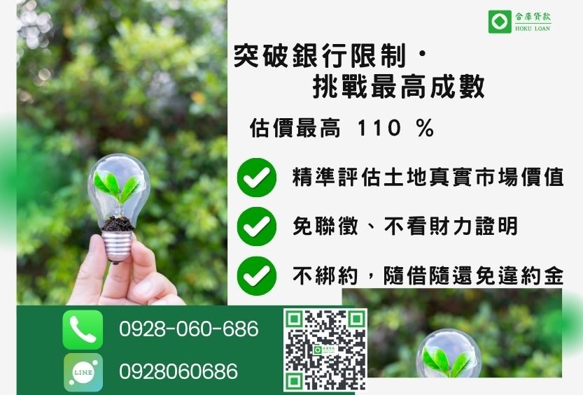 農地抵押貸款成數最高-合庫貸款不看個人信用評分，土地價值高估最高110%。