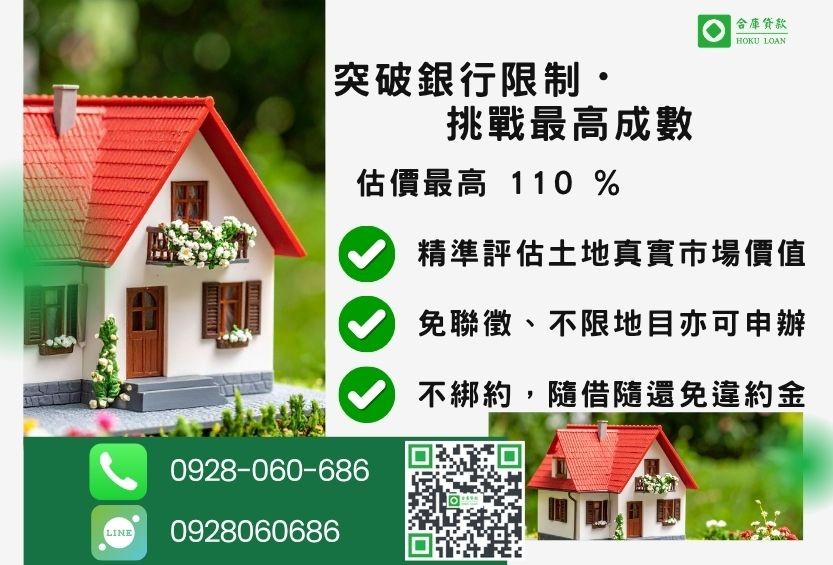 持分土地貸款成數最高-合庫貸款不看個人信用評分,土地價值高估最高110%。