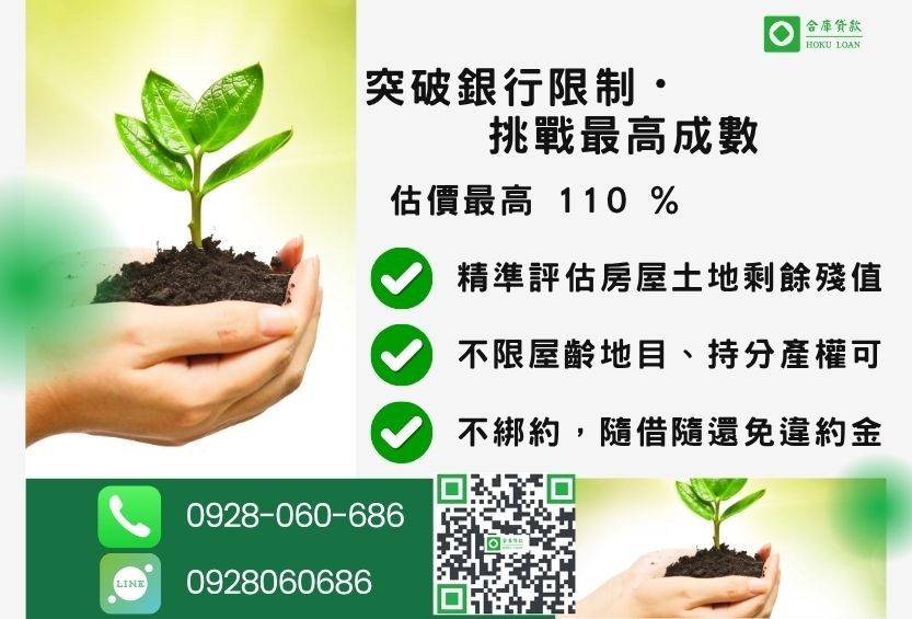 房屋土地二胎成數最高-合庫貸款不看個人信用評分,房地價值高估最高110%。