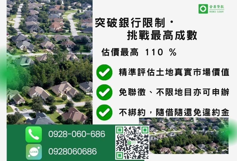 土地一二胎貸款成數最高-合庫貸款不看個人信用評分,房屋土地價值高估。