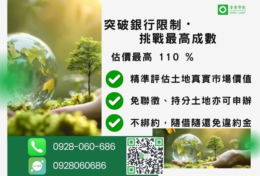 持分土地借錢成數最高-合庫貸款不看個人信用評分,土地價值高估最高110%。