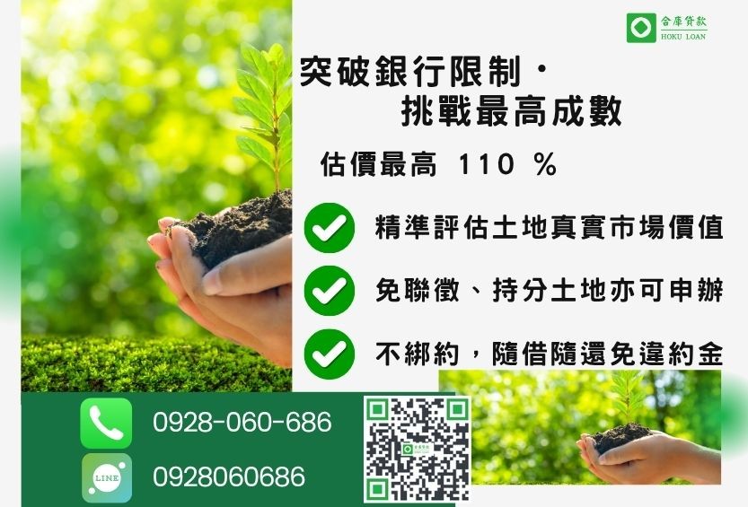 土地貸款成數最高-合庫貸款不看個人信用評分，土地價值高估最高110%。