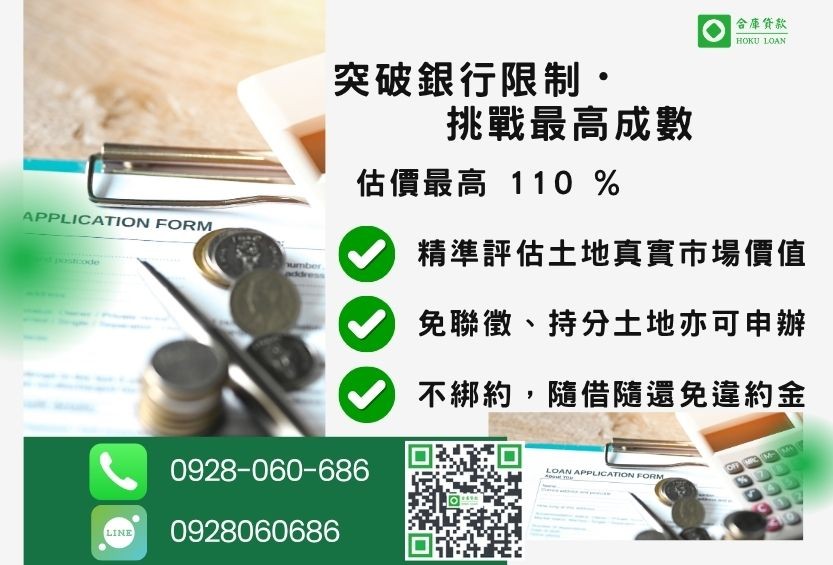 土地貸款額度最高-合庫貸款不看個人信用評分，土地價值高估最高110%。