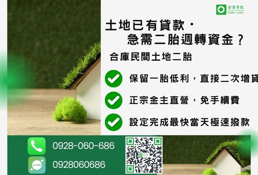 民間土地二胎貸款推薦-合庫貸款金主直營,針對銀行退件地主提供極速合法民間借款方案。