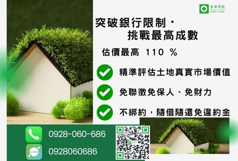 土地二胎借款成數最高-合庫貸款不看個人信用評分,土地價值高估最高110%。