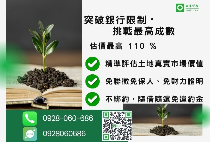 民間土地借款成數最高-合庫貸款不看個人信用評分,土地價值高估最高110%。