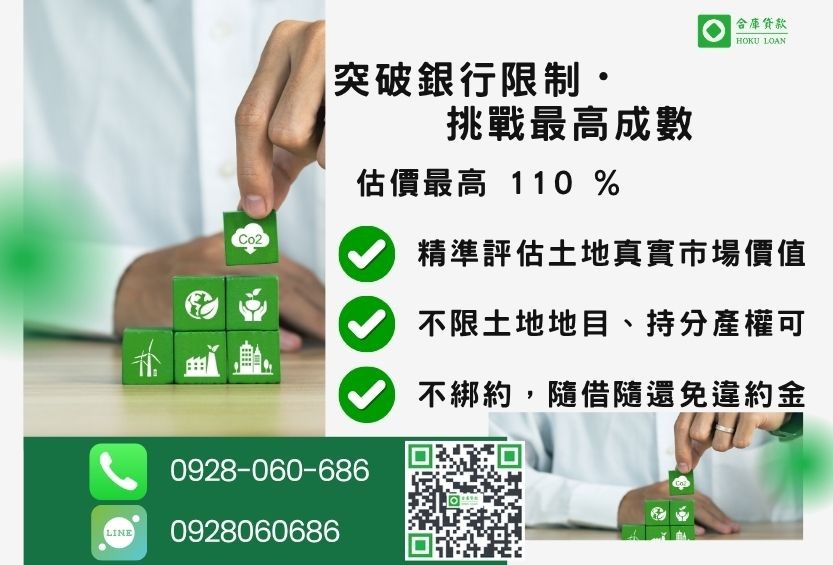 土地二胎借款成數最高-合庫貸款不看個人信用評分，土地價值高估最高110%。