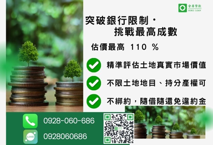 土地二胎借款成數最高-合庫貸款不看個人信用評分，土地價值高估最高110%。