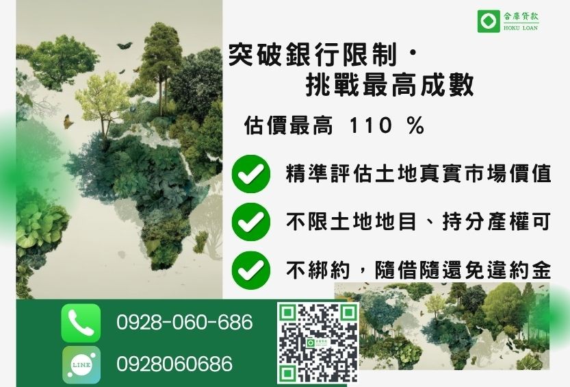 土地二胎借款成數最高-合庫貸款不看個人信用評分，土地價值高估最高110%。