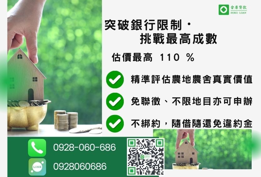 土地持分貸款成數最高-合庫貸款不看個人信用評分,土地價值高估最高110%。