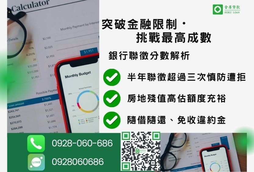 銀行聯徵分數額度最高-合庫貸款不看個人信用評分，房地價值高估最高110%。